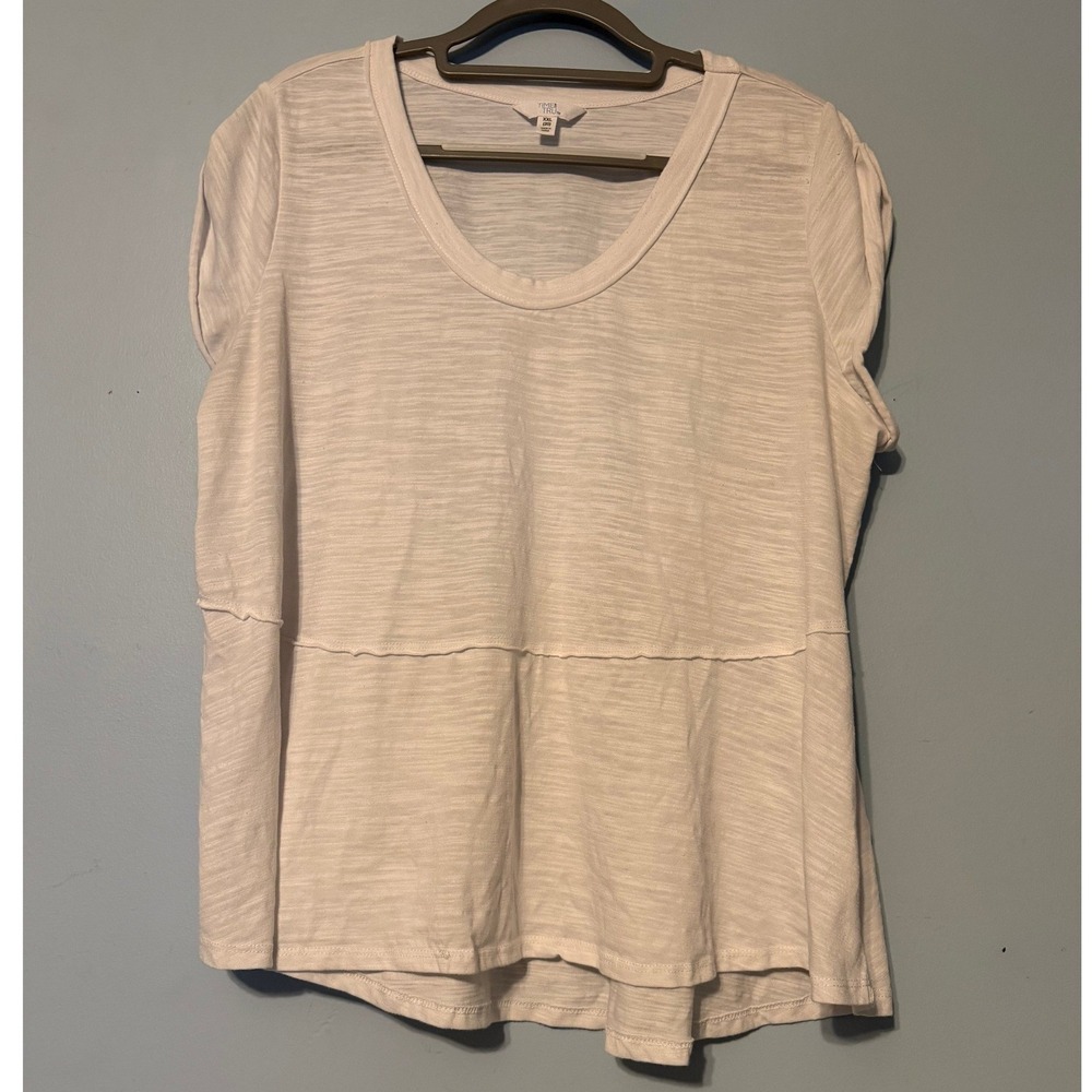 Time & Tru Women's XXL White Slub Knit Scoop Neck Short Sleeve Babydoll Top 2143
